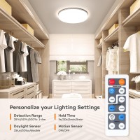 Annaror Motion Sensor Led Ceiling Light With Remote, 11 Inch Wired Motion Flush Mount Lighting Fixture, 24W Motion Activated Ceiling Light For Closet Room, Hallway, Porch, Laundry, 4000K White