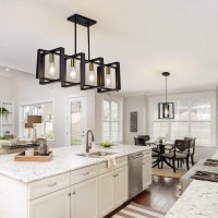 Poroulux Farmhouse Kitchen Island Lighting Black Chandeliers For Dining Room Wooden Island Lights Industrial Rectangle Light Fix