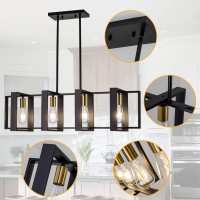 Poroulux Farmhouse Kitchen Island Lighting Black Chandeliers For Dining Room Wooden Island Lights Industrial Rectangle Light Fix