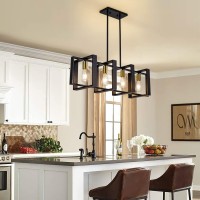 Poroulux Farmhouse Kitchen Island Lighting Black Chandeliers For Dining Room Wooden Island Lights Industrial Rectangle Light Fix