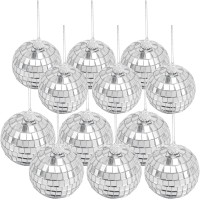 28 Pcs Hanging Mirror Disco Ball Glass Disco Ball Silver Mini Disco Ball Reflective Disco Ball, Halloween Disco Party Supplies, Christmas Tree Decorations (1.5 Inch)