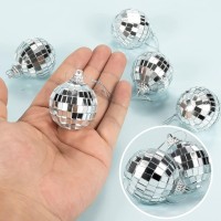 28 Pcs Hanging Mirror Disco Ball Glass Disco Ball Silver Mini Disco Ball Reflective Disco Ball, Halloween Disco Party Supplies, Christmas Tree Decorations (1.5 Inch)