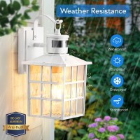 Vianis White Motion Sensor Exterior Wall Lantern, 2 Pack Dusk To Dawn Outdoor Light Fixture Wall Mount, Anti-Rust Modern Outdoor Wall Sconce Lighting For House Front Porch Garage With Tempered Glass