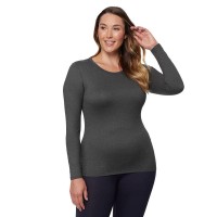 32 Degrees Womens Lightweight Baselayer Crew Top Long Sleeve Form Fitting 4-Way Stretch Thermal, Charcoal Heather, Small