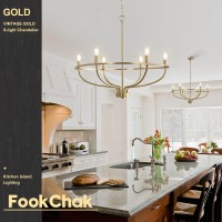 Fookchak 6 Light Gold Chandelier Brushed Gold Light Fixture Dining Table Candle Brass Chandelier Lighting For Bedroom Hallway E