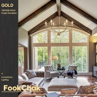 Fookchak 6 Light Gold Chandelier Brushed Gold Light Fixture Dining Table Candle Brass Chandelier Lighting For Bedroom Hallway E