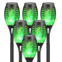 Dikaida Solar Lights Outdoor Waterperoof Green,6 Pack Halloween Decorations Outdoor Solar Torches Lights Flickering Flame For Garden Decor,Halloween Lights Decor Outdoor For Yard,Halloween Decorations