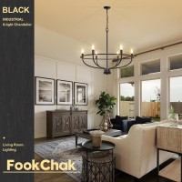 Fookchak 6Light Black Chandelier Light Fixture Industrial Candle Chandelier Black Chandeliers For Dining Room For Bedroom Livi