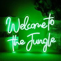 Ineonlife Welcome To The Jungle Neon Sign Green Letter Led Neon Lights For Bedroom Wall Decor Usb Powered Neon Signs For Room Decor Bar Party Wedding Engagement Wall Hanging Decoration