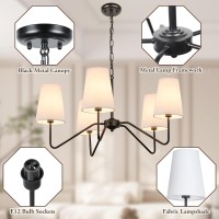 5Light 30 Modern Chandelier With White Shades Classic Pendant Ceiling Light Fixture For Dining Room Black Chandelier With