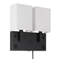 Olive Modern Metal Wall Lamp, 2 Shades, Usb, 2 Power Outlets, White, Black