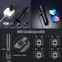 Lemihui Rechargeable Led Flashlight High Lumens 990 000 Lumens Bright Powerful Flashlight 5 Modes Ipx6 Waterproof Handheld Fl