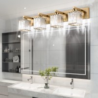 Aipsun Bathroom Lighting Fixtures Modern Crystal Vanity Light For Bathroom Brass 4 Light Bathroom Vanity Light (Exclude Bulb)