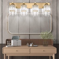 Aipsun Bathroom Lighting Fixtures Modern Crystal Vanity Light For Bathroom Brass 4 Light Bathroom Vanity Light (Exclude Bulb)