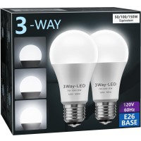 Led Light Bulbs, ?? ?????? ?????? ?????????? ?????????? 50 100 150W Equivalent, Briignite 3 Way Light Bulbs, Three Way A19 Light Bulbs E26 Medium Base, Daylight White 5000K, 600Lm-1200Lm-1600Lm, 2Pack