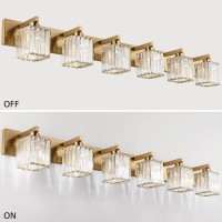 Aipsun Bathroom Vanity Light Brass Crystal Vanity Lighting Fixtures 6 Light Modern Bathroom Lighting Fixtures (Exclude Bulb)