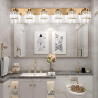 Aipsun Bathroom Vanity Light Brass Crystal Vanity Lighting Fixtures 6 Light Modern Bathroom Lighting Fixtures (Exclude Bulb)