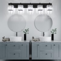 Aipsun Bathroom Vanity Light Black Light Fixtures 5 Light Crystal Vanity Light Modern Bathroom Lighting (Exclude Bulb)