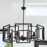 Mhytogn Industrial Style Chandelier With Matt Black Finish Geometric Shade Pendant Lighting Fixture For Dining Room Living Room