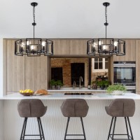 Mhytogn Industrial Style Chandelier With Matt Black Finish Geometric Shade Pendant Lighting Fixture For Dining Room Living Room