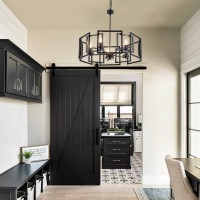 Mhytogn Industrial Style Chandelier With Matt Black Finish Geometric Shade Pendant Lighting Fixture For Dining Room Living Room