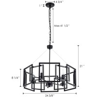 Mhytogn Industrial Style Chandelier With Matt Black Finish Geometric Shade Pendant Lighting Fixture For Dining Room Living Room