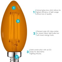 Luxrite E12 Led Filament Orange Light Bulb 45W 40W Equivalent Colored Glass Candelabra Bulb Ul Listed E12 Base Indoor Ou