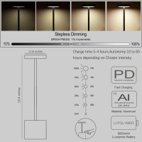 13 Inch Cordless Rechargeable Led Table Lamp, 6000Mah Battery Operated/Powered Metal Usb Desk Lamp, Portable Outdoor Light, Stepless Dimmable, For Outside/Indoor/Restaurant/Home/Dinner/Patio