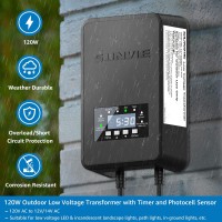 Sunvie 120W Low Voltage Transformer Outdoor Landscape Lighting Transformer With Timer And Photocell Sensor Waterproof 120V To 12