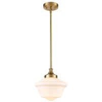 Samteen Modern Gold Pendant Light Schoolhouse Light Fixture 10-Inch Milk Glass Pendant Lighting For Kitchen Island Adjustable Height Brass Hanging Light Kit For Dining Room Hallway