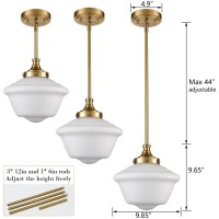 Samteen Modern Gold Pendant Light Schoolhouse Light Fixture 10-Inch Milk Glass Pendant Lighting For Kitchen Island Adjustable Height Brass Hanging Light Kit For Dining Room Hallway