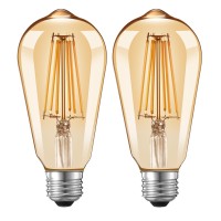 Qualilux Dusk To Dawn Edison Light Bulbs St58(St19), Vintage Amber Glass, Warm Light, 60W Equivalent, Automatic On/Off Light Sensing Led Filament Bulb Outdoor, 6.5W 700Lm, E26, 2-Pack, Hq-H027