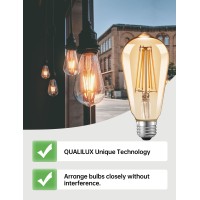 Qualilux Dusk To Dawn Edison Light Bulbs St58(St19), Vintage Amber Glass, Warm Light, 60W Equivalent, Automatic On/Off Light Sensing Led Filament Bulb Outdoor, 6.5W 700Lm, E26, 2-Pack, Hq-H027