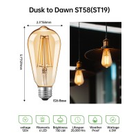 Qualilux Dusk To Dawn Edison Light Bulbs St58(St19), Vintage Amber Glass, Warm Light, 60W Equivalent, Automatic On/Off Light Sensing Led Filament Bulb Outdoor, 6.5W 700Lm, E26, 2-Pack, Hq-H027