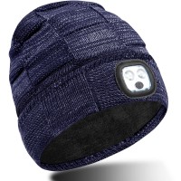 Unisex Beanie Hat With Light, Usb Rechargeable Hands Free Led Headlamp Cap, Winter Knitted Night Lighted Hat, Dog Walking Flashlight, Gifts For Men Women Dad Father Husband Boyfriend Brother(Blue)