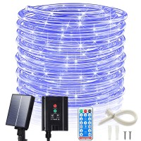 Icrgb Solar Rope Lights, 66Ft 200 Led Outdoor String Lights, Blue Fairy Lights With Remote, 8 Modes, Timing Function, Ip67 Waterproof, Outdoor Garden Patio Decorative,For Christmas Wedding Party