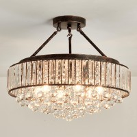 Yyjlx 6 Light Modern Crystal Chandelier Oil Rubbed Bronze Metal Semi Flush Mount Ceiling Light Fixture E26 Indoor Round Ceiling