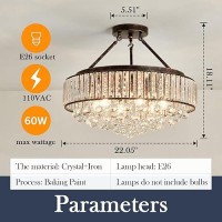 Yyjlx 6 Light Modern Crystal Chandelier Oil Rubbed Bronze Metal Semi Flush Mount Ceiling Light Fixture E26 Indoor Round Ceiling