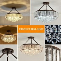 Yyjlx 6 Light Modern Crystal Chandelier Oil Rubbed Bronze Metal Semi Flush Mount Ceiling Light Fixture E26 Indoor Round Ceiling