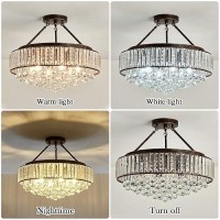 Yyjlx 6 Light Modern Crystal Chandelier Oil Rubbed Bronze Metal Semi Flush Mount Ceiling Light Fixture E26 Indoor Round Ceiling