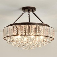 Yyjlx 6 Light Modern Crystal Chandelier Oil Rubbed Bronze Metal Semi Flush Mount Ceiling Light Fixture E26 Indoor Round Ceiling