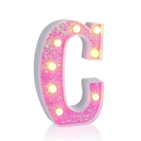 Foaky Led Letter Lights Sign Light Up Pink Letters Glitter Alphabet Letter Sign For Night Light Wedding/Birthday Party Battery Powered Christmas Lamp Girls Gifts Home Bar Decoration(C)