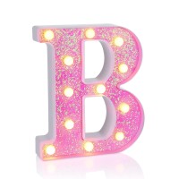 Foaky Led Letter Lights Sign Light Up Pink Letters Glitter Alphabet Letter Sign For Night Light Wedding/Birthday Party Battery Powered Christmas Lamp Girls Gifts Home Bar Decoration(B)