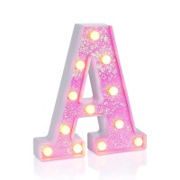 Foaky Pink Light Up Letters,Pink Party Decorations,Glitter Alphabet Letter Sign For Night Light Wedding Birthday Party Christmas Lamp Girls Gifts Home Bar Decoration(A)