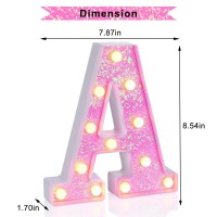 Foaky Pink Light Up Letters,Pink Party Decorations,Glitter Alphabet Letter Sign For Night Light Wedding Birthday Party Christmas Lamp Girls Gifts Home Bar Decoration(A)