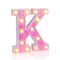 Foaky Led Letter Lights Sign Light Up Pink Letters Glitter Alphabet Letter Sign For Night Light Wedding/Birthday Party Battery Powered Christmas Lamp Girls Gifts Home Bar Decoration(K)