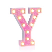 Foaky Led Letter Lights Sign Light Up Pink Letters Glitter Alphabet Letter Sign For Night Light Wedding/Birthday Party Battery Powered Christmas Lamp Girls Gifts Home Bar Decoration(Y)