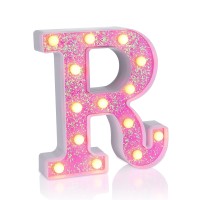 Foaky Led Letter Lights Sign Light Up Pink Letters Glitter Alphabet Letter Sign For Night Light Wedding/Birthday Party Battery Powered Christmas Lamp Girls Gifts Home Bar Decoration(R)