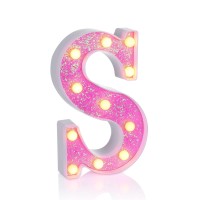 Foaky Led Letter Lights Sign Light Up Pink Letters Glitter Alphabet Letter Sign For Night Light Wedding/Birthday Party Battery Powered Christmas Lamp Girls Gifts Home Bar Decoration(S)