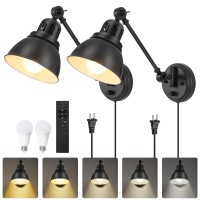 Remote Plug In Wall Sconces Set Of Two Stepless Dimming Stepless Colors 2700K6500K Wall Lamp With Plug In Cord Plug In Wall L